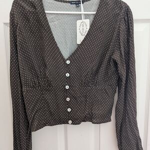 Heart Soul Brown Polka Dot Women's Top